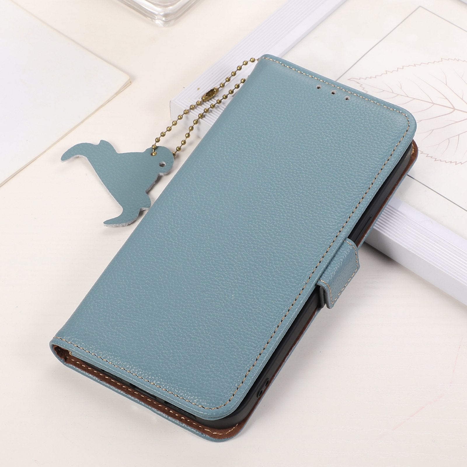 For Xiaomi Redmi Note 13R Pro 5G Wallet Case Genuine Cow Leather Phone Cover - Blue For Xiaomi Redmi Note 13R Pro 5G Wallet Case Genuine Cow Leather Phone Cover - Blue